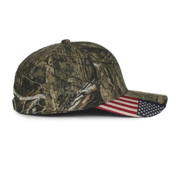 JGM Valve Tuck Strap Baseball Cap Mossy Oak Camo USA Flag - Picture 2 of 9
